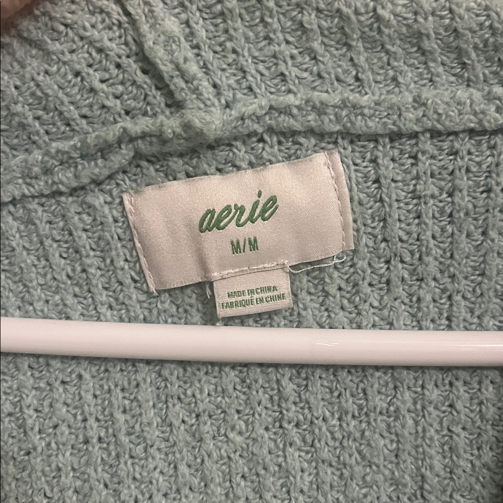 aerie V-Neck Hooded Waffle Knit Sweater - Picture 2 of 4